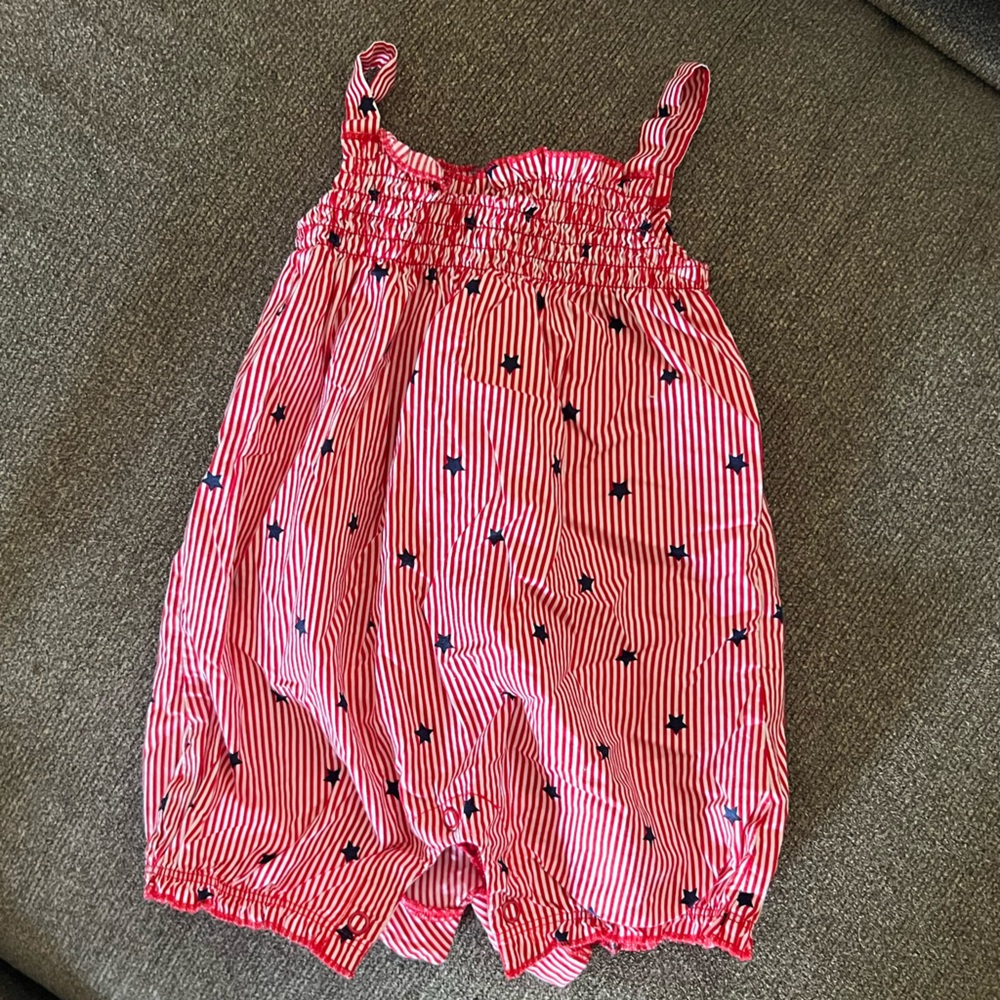 Carter's Red and White Striped Romper with Navy Stars